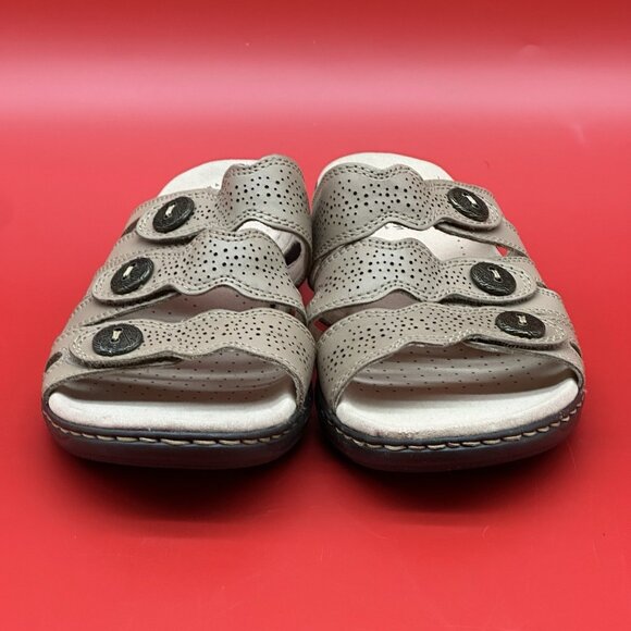 Clarks Leisa Grace Beige Sand Leather Slide Comfort Casual Sandals Size 11M NWT - Picture 3 of 11